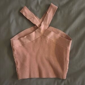 Aritzia Balaton Sculpt Knit Criss Cross Cropped Tank Light Pink